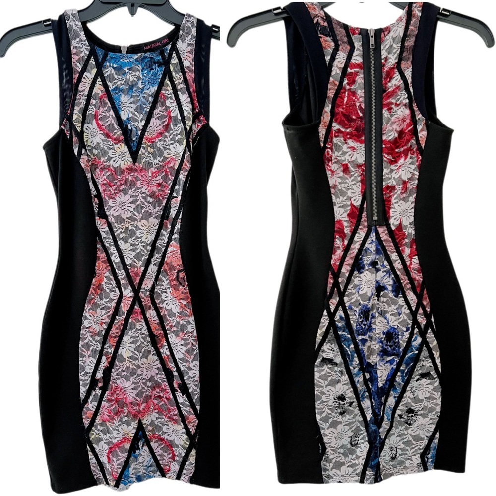 Material Girl- Black Sleeveless Dress with Lace Overlay (XS)